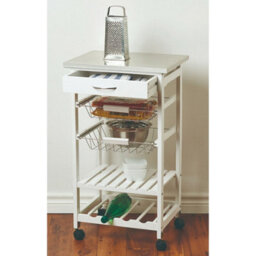 Urbn-Living Urbnliving 83Cm Height 4 Tier White Wood Metal Rolling Kitchen Serving Trolley Cart Veg Storage Drawer
