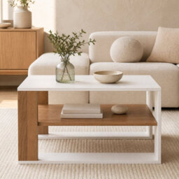 White 75 Cm Square Wooden Cocktail Accent Table For Living Room Office With Storage - thumbnail 3
