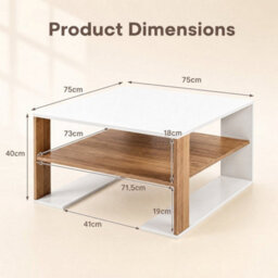 White 75 Cm Square Wooden Cocktail Accent Table For Living Room Office With Storage - thumbnail 2