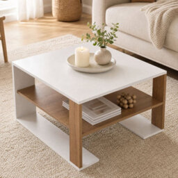 White 75 Cm Square Wooden Cocktail Accent Table For Living Room Office With Storage - thumbnail 4