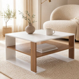 White 75 Cm Square Wooden Cocktail Accent Table For Living Room Office With Storage - thumbnail 1