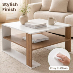 White 75 Cm Square Wooden Cocktail Accent Table For Living Room Office With Storage - thumbnail 5