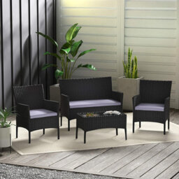 MCC Direct Rattan Garden Furniture Outdoor Patio Seating Table, Chairs And Sofa Set Roger Black - thumbnail 1