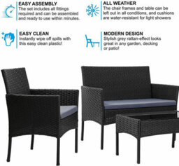 MCC Direct Rattan Garden Furniture Outdoor Patio Seating Table, Chairs And Sofa Set Roger Black - thumbnail 3