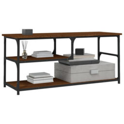 Berkfield Tv Cabinet Brown Oak 103X38X46.5 Cm Engineered Wood And Steel - thumbnail 4