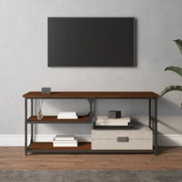 Berkfield Tv Cabinet Brown Oak 103X38X46.5 Cm Engineered Wood And Steel - thumbnail 3