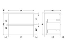 Hudson Reed Urban Satin Blue Wall Hung 2 Drawer Vanity Unit And Laminate Worktop With Silent Close, 522 X 605 X 390 - thumbnail 4
