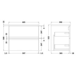 Hudson Reed Urban Satin Blue Wall Hung 2 Drawer Vanity Unit And Laminate Worktop With Silent Close, 522 X 605 X 390 - thumbnail 3