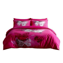 Duvet Cover And Pillowcase Set Butterfly Design Polycotton Bed Linen Pink - thumbnail 2