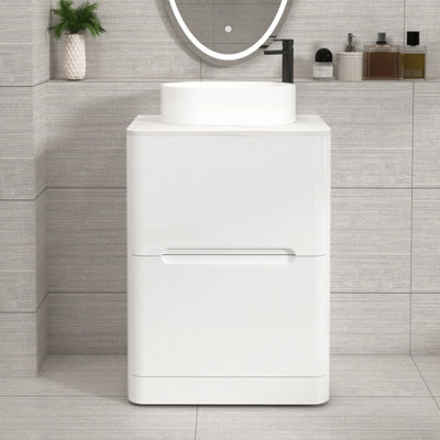 Royal Bathrooms Venice 600mm Gloss White Freestanding Bathroom Countertop Vanity Unit 2 Drawer With Peak Basin - image 1