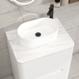 Royal Bathrooms Venice 600mm Gloss White Freestanding Bathroom Countertop Vanity Unit 2 Drawer With Peak Basin - thumbnail 6