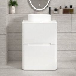 Royal Bathrooms Venice 600mm Gloss White Freestanding Bathroom Countertop Vanity Unit 2 Drawer With Peak Basin - thumbnail 1