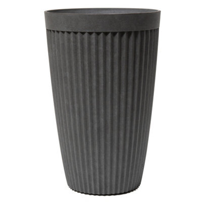 Primrose Tall Round Grey Ribbed Textured Planter Plant Pot 60Cm - image 1