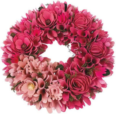 Bloom Artificial Pink Ombre Flower Wreath - Colourful Hand Painted Softwood Faux Floral Home Decoration - Measures 36Cm Diameter - image 1