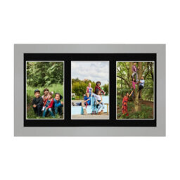 AK Frames 40X20Cm Silver Modern Multi Photo Frame With Black Mount - Holds 3 Apertures (3X) 6X4 Photos - thumbnail 1