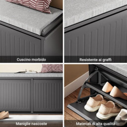 Sobuy Fsr98-Xl-Sch, Shoe Storage Bench With Cushion - Shoe Rack & Cabinet With Flip Drawers, Modern Design,black,w100Xd26Xh46 - thumbnail 6