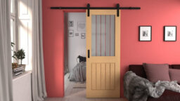 Green & Taylor Cottage Deluxe Oak Frosted Glass With Clear Lines Internal Sliding Barn Door - thumbnail 2