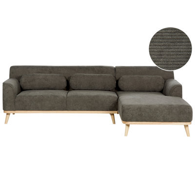 Beliani Corner Sofa 3 Seater Simos Corduroy Dark Green Left Hand - image 1