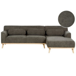 Beliani Corner Sofa 3 Seater Simos Corduroy Dark Green Left Hand - thumbnail 1