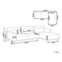 Beliani Corner Sofa 3 Seater Simos Corduroy Dark Green Left Hand - thumbnail 3