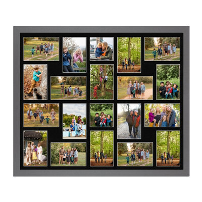 AK Frames 80X70Cm Dark Grey Modern Multi Photo Frame With Black Mount - Holds 20 Apertures (18X) 6X4, (2X) 4X4 Photos - image 1