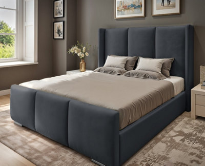 UKBEDFURNITURE Miami Wingback Steel Plush Valvet Upholstered Bed Frame - Slatted Base With 10 Inch Orthopedic Mattress - 48 Inch Headboard - image 1