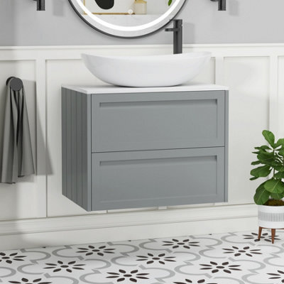 Royal Bathrooms Royal Bathroom Elmore 700mm Matt Pebble Grey Wall Mounted Countertop Bathroom Vanity Unit 2 Drawer With Cesar Basin - image 1