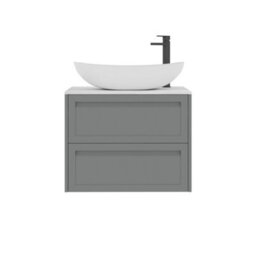 Royal Bathrooms Royal Bathroom Elmore 700mm Matt Pebble Grey Wall Mounted Countertop Bathroom Vanity Unit 2 Drawer With Cesar Basin - thumbnail 7