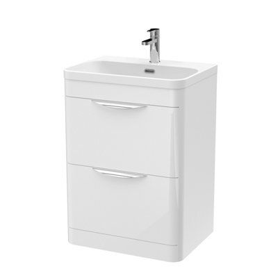 Balterley Aldershawe 600mm Floor Standing 2 Drawer Vanity Unit With Ceramic Basin - Gloss White - image 1