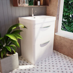 Balterley Aldershawe 600mm Floor Standing 2 Drawer Vanity Unit With Ceramic Basin - Gloss White - thumbnail 4