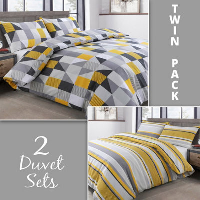 Velosso Chic Duvet Cover Set With Pillowcases, Modern Geometric Print Bedding Set, Easy-Care Machine Washable Fabric - Ochre