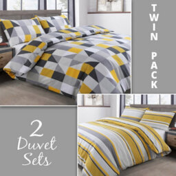 Velosso Chic Duvet Cover Set With Pillowcases, Modern Geometric Print Bedding Set, Easy-Care Machine Washable Fabric - Ochre