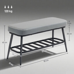Homcom Shoe Bench, Pu Leather Shoe Storage Bench For Entryway, Grey - thumbnail 3