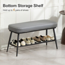 Homcom Shoe Bench, Pu Leather Shoe Storage Bench For Entryway, Grey - thumbnail 5