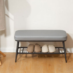 Homcom Shoe Bench, Pu Leather Shoe Storage Bench For Entryway, Grey - thumbnail 8
