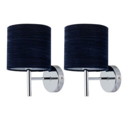 First Choice Lighting Set Of 2 Brea - Chrome Wall Lights With Navy Blue Velvet Shades