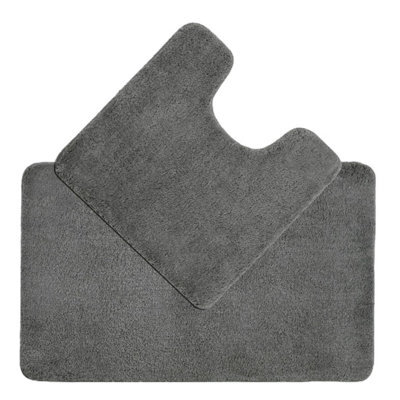 Allure Bath Fashions Deep Pile Microfibre Non Slip Bath Mat Set - Charcoal Grey - image 1
