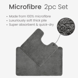 Allure Bath Fashions Deep Pile Microfibre Non Slip Bath Mat Set - Charcoal Grey - thumbnail 5