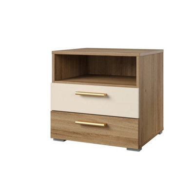 Arte Vertina 22 Small Efficient Bedside Table W460mm H450mm D410mm - Oak And Beige, 2 Drawers, Open Compartment - image 1
