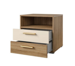 Arte Vertina 22 Small Efficient Bedside Table W460mm H450mm D410mm - Oak And Beige, 2 Drawers, Open Compartment - thumbnail 2