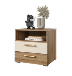 Arte Vertina 22 Small Efficient Bedside Table W460mm H450mm D410mm - Oak And Beige, 2 Drawers, Open Compartment - thumbnail 3