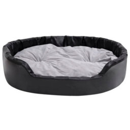 Berkfield Dog Bed Black And Grey 99X89X21 Cm Plush And Faux Leather - thumbnail 3