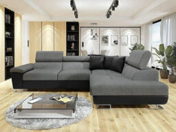 Anton - Sofa - Storage - Sofa Bed - Black/grey - Faux Leather/fabric Black/grey, Right Arm Corner - thumbnail 1