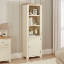 The Furniture Market Marbury Cream Painted Tall Narrow Bookcase With 1 Door Cupboard