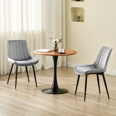 Longtoo Set Of 2 Dining Chairs With Velvet Upholstered Seat & Backrest,stable Metal Legs,modern Stripe Design,grey