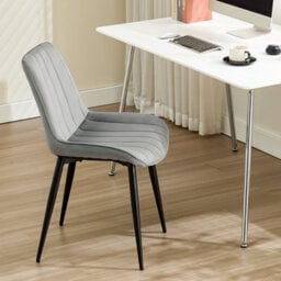 Longtoo Set Of 2 Dining Chairs With Velvet Upholstered Seat & Backrest,stable Metal Legs,modern Stripe Design,grey - thumbnail 6