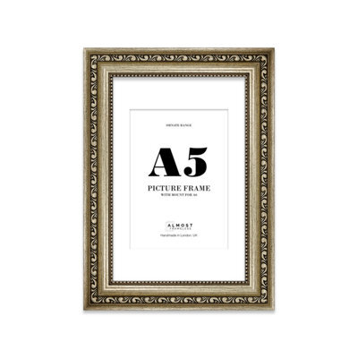 A5 Champaign Ornate Picture Frame (21 X 14.7Cm) With Mount For A6 Poster, Photo, Artwork, Gallery Wall Or Print