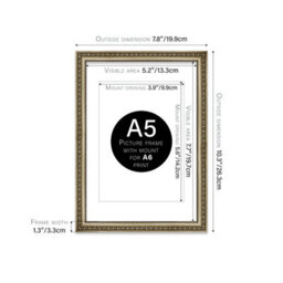 A5 Champaign Ornate Picture Frame (21 X 14.7Cm) With Mount For A6 Poster, Photo, Artwork, Gallery Wall Or Print - thumbnail 2
