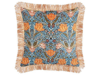Beliani Throw Cushion Mitella Velvet 45 X 45 Cm Blue Floral Pattern - image 1