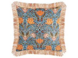 Beliani Throw Cushion Mitella Velvet 45 X 45 Cm Blue Floral Pattern